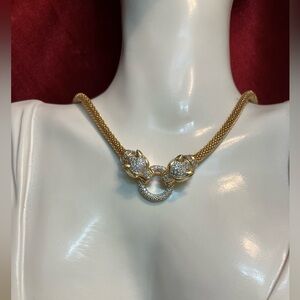 Cartier style Gold Played Italian Silver Panther 2 Tone Necklace